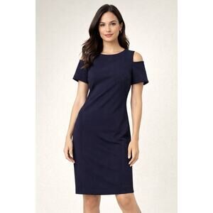 Tommy Hilfiger Navy Cold Shoulder Sheath Dress Size 2 Work Career